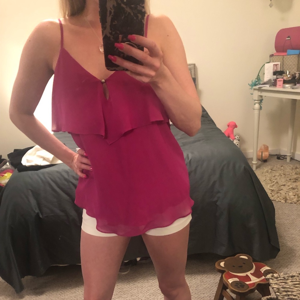 Fushia ruffle tank